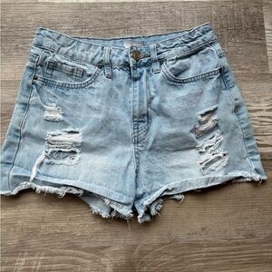 YMI Dreams Distressed high-waisted denim shorts